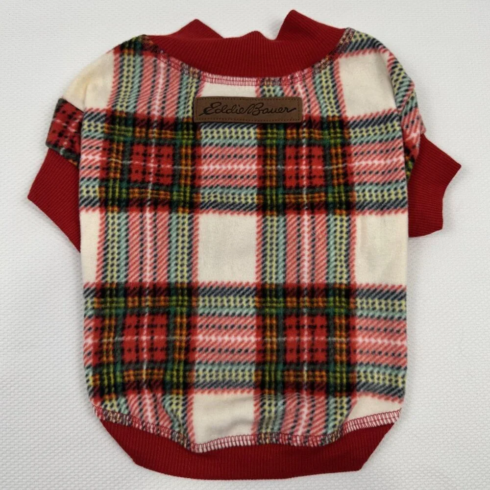 Eddie Bauer Red Plaid Pet Bodysuit Size Small Flannel Family Dog Pajamas NEW